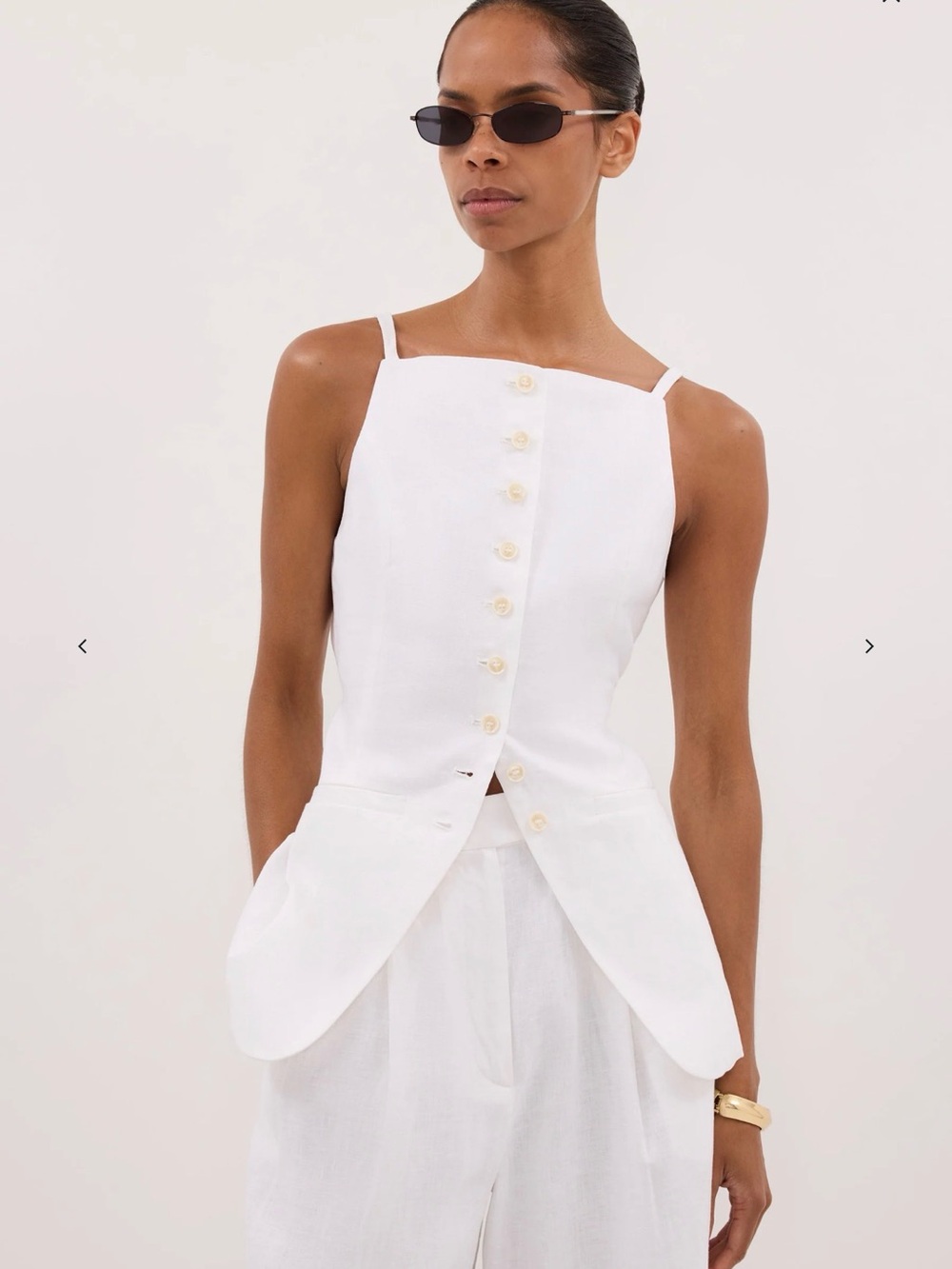 DISSH White Linen Button-Front Spaghetti Strap Vest